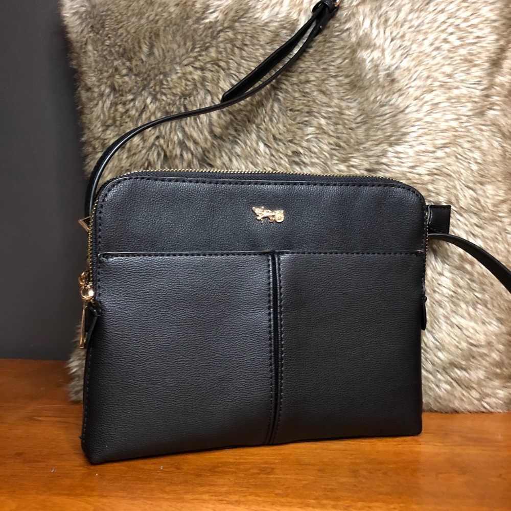 Mathew+Julian Black 3 Compartments Crossbody Bag